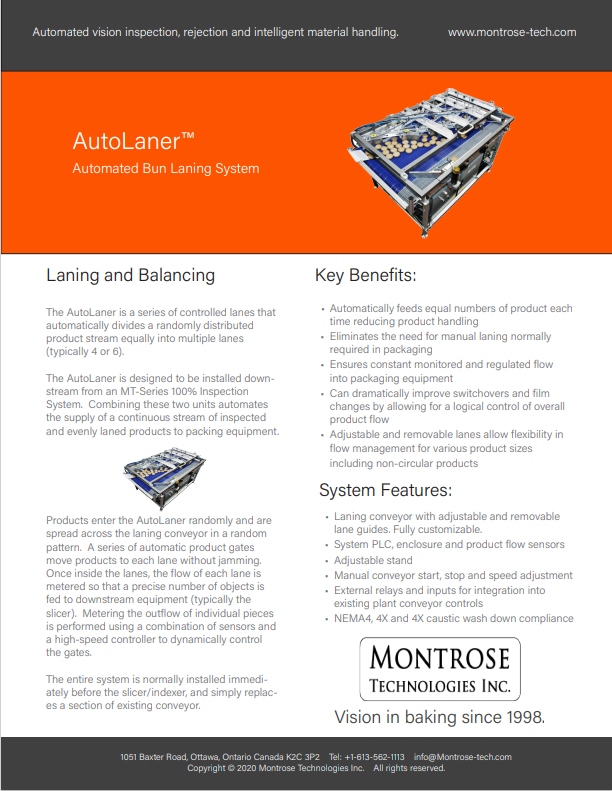 Datasheet AutoLaner laning and balancing system for food production