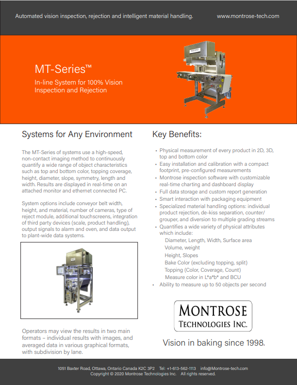 Datasheet for MT-series of in-line vision inspection systems for food production